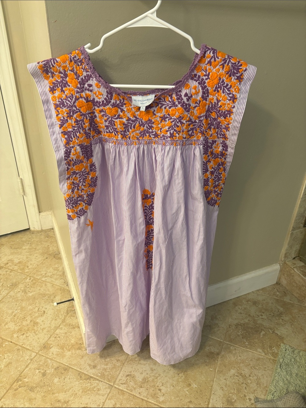 Mi Golondrina Lavender Dress with Orange & Purple Floral Embroidery